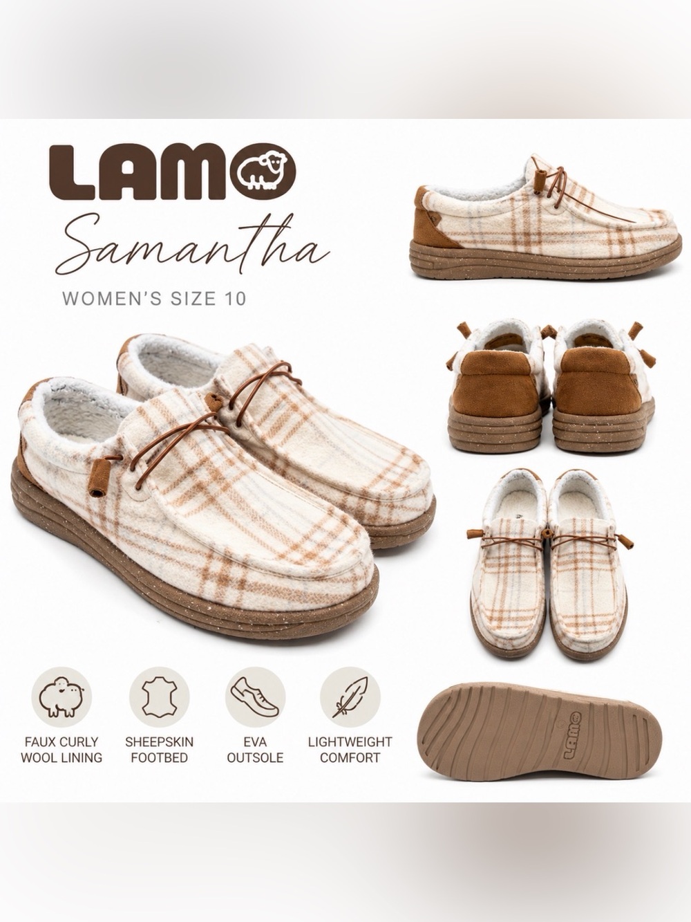 LAMO Samantha Plaid Cozy Slippers Shoes Women’s Size 10 Sheepskin Footbed